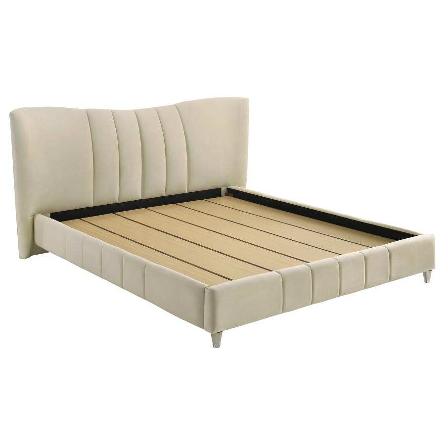 Evelyn Upholstered Queen OR Eastern King Panel Platform Bed Ivory - Venini Furniture 