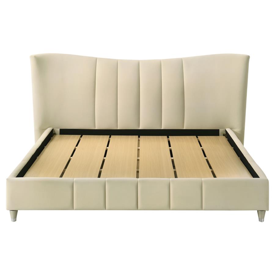 Evelyn Upholstered Queen OR Eastern King Panel Platform Bed Ivory - Venini Furniture 