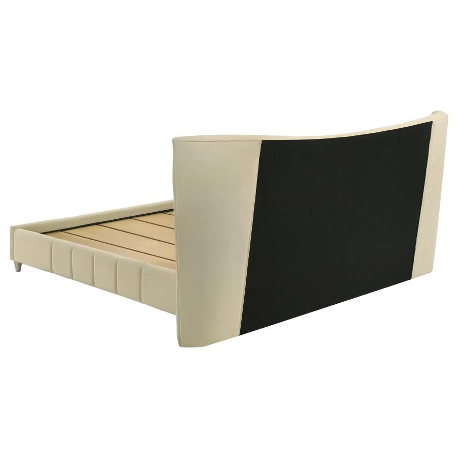 Evelyn Upholstered Queen OR Eastern King Panel Platform Bed Ivory - Venini Furniture 