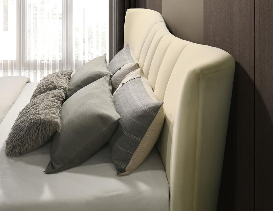 Evelyn Upholstered Queen OR Eastern King Panel Platform Bed Ivory - Venini Furniture 