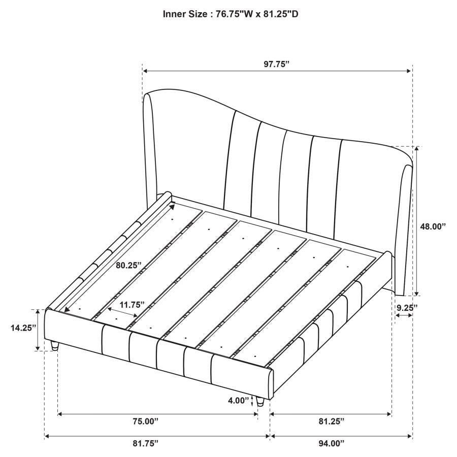 Evelyn Upholstered Queen OR Eastern King Panel Platform Bed Ivory - Venini Furniture 