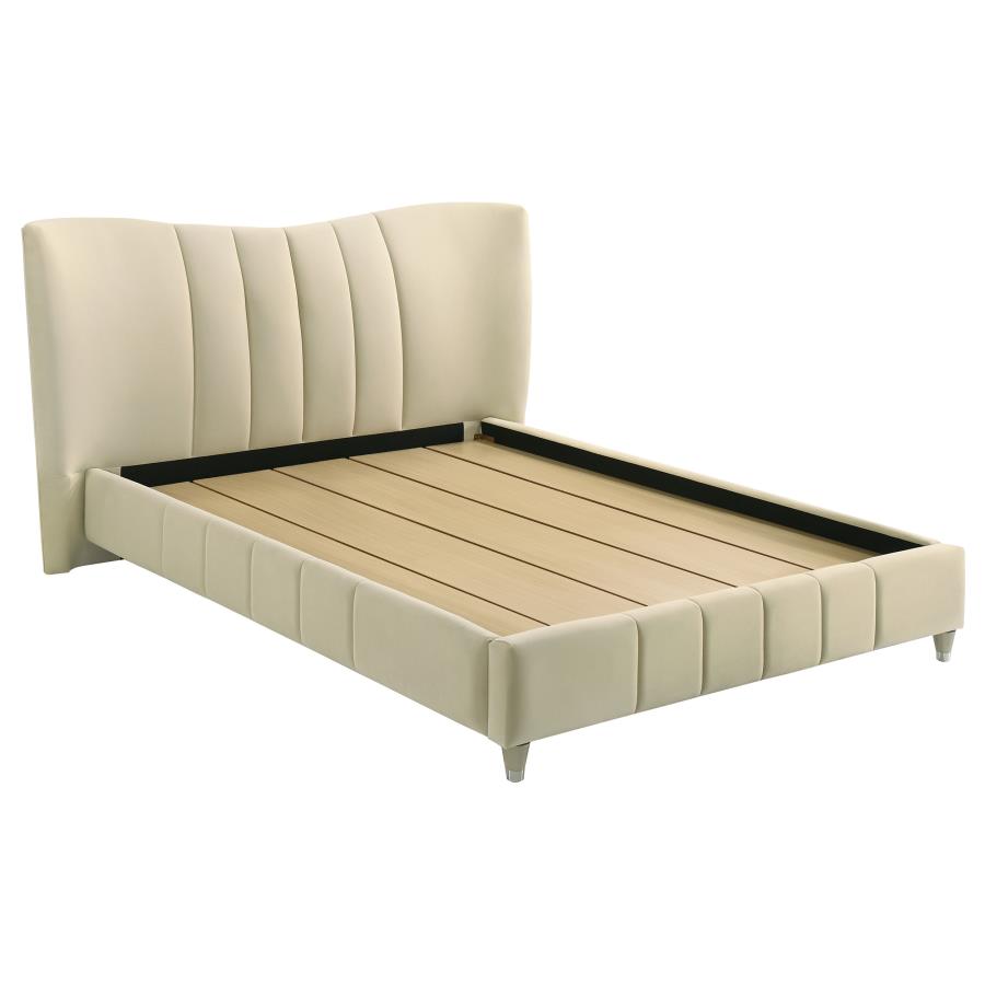 Evelyn Upholstered Queen OR Eastern King Panel Platform Bed Ivory - Venini Furniture 