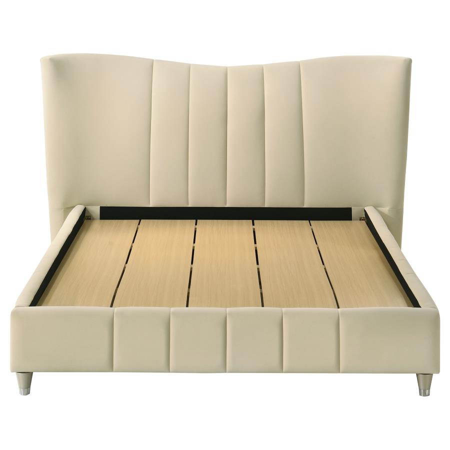 Evelyn Upholstered Queen OR Eastern King Panel Platform Bed Ivory - Venini Furniture 
