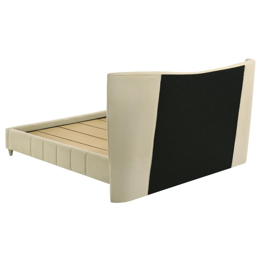 Evelyn Upholstered Queen OR Eastern King Panel Platform Bed Ivory - Venini Furniture 