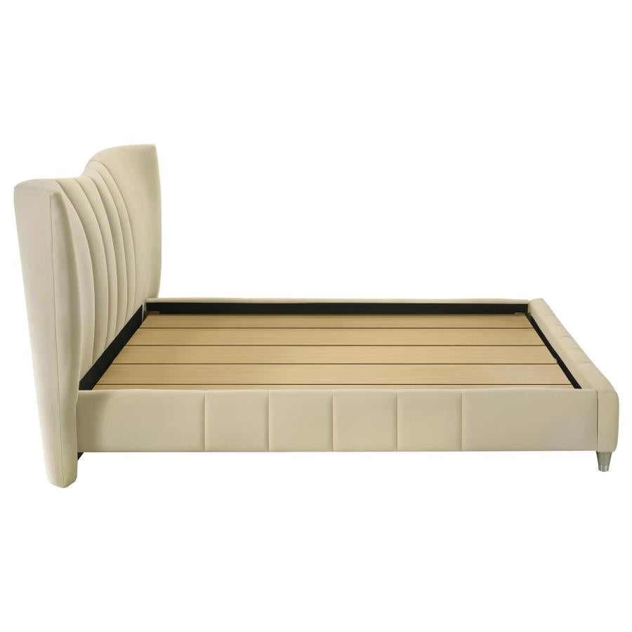 Evelyn Upholstered Queen OR Eastern King Panel Platform Bed Ivory - Venini Furniture 