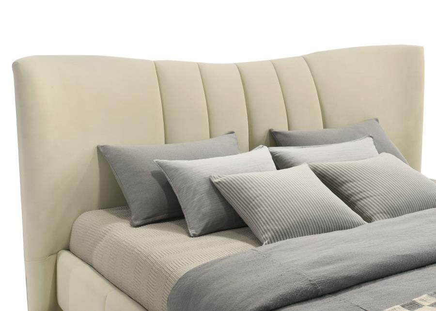Evelyn Upholstered Queen OR Eastern King Panel Platform Bed Ivory - Venini Furniture 