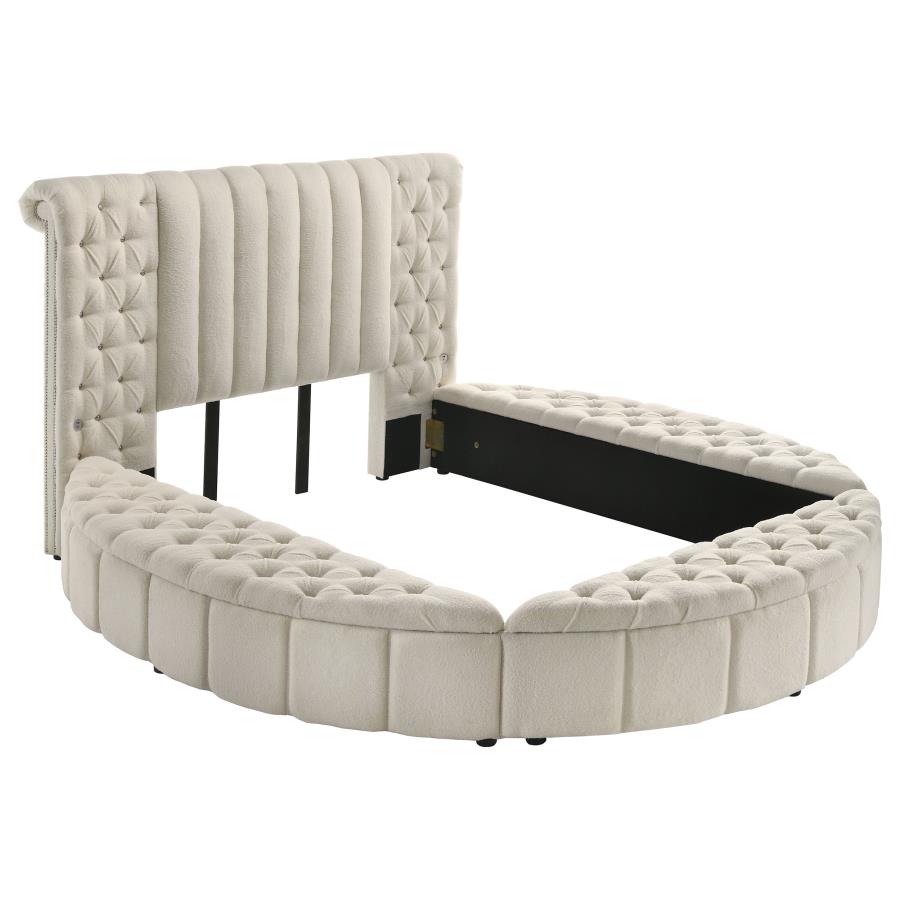 Sonya Upholstered Queen Round Storage Bed Ivory