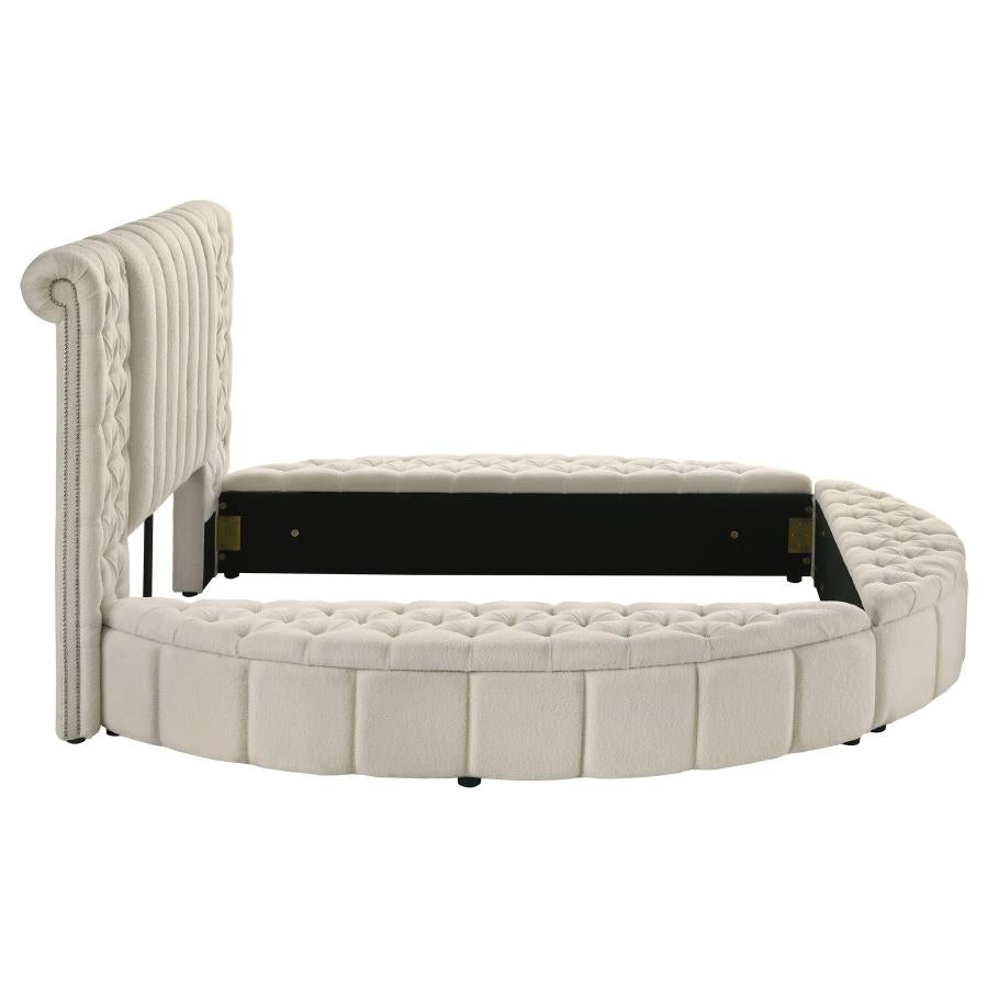 Sonya Upholstered Queen Round Storage Bed Ivory