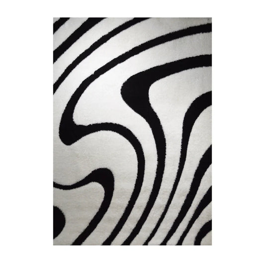 GR-1012 3D SHAGGY white and black Rug Winding Pattern