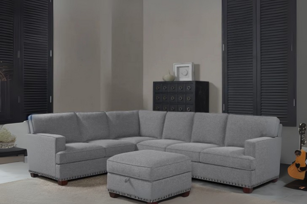 Thomasville Emilee Fabric Sectional with Storage Ottoman