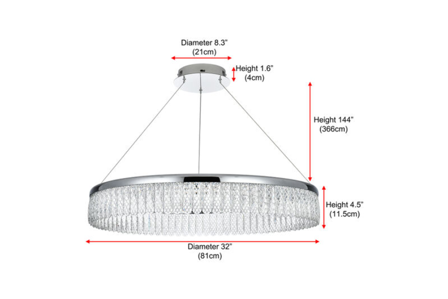 Rune 1 Light 32 inch Chrome Chandelier Ceiling Light 2060D32C