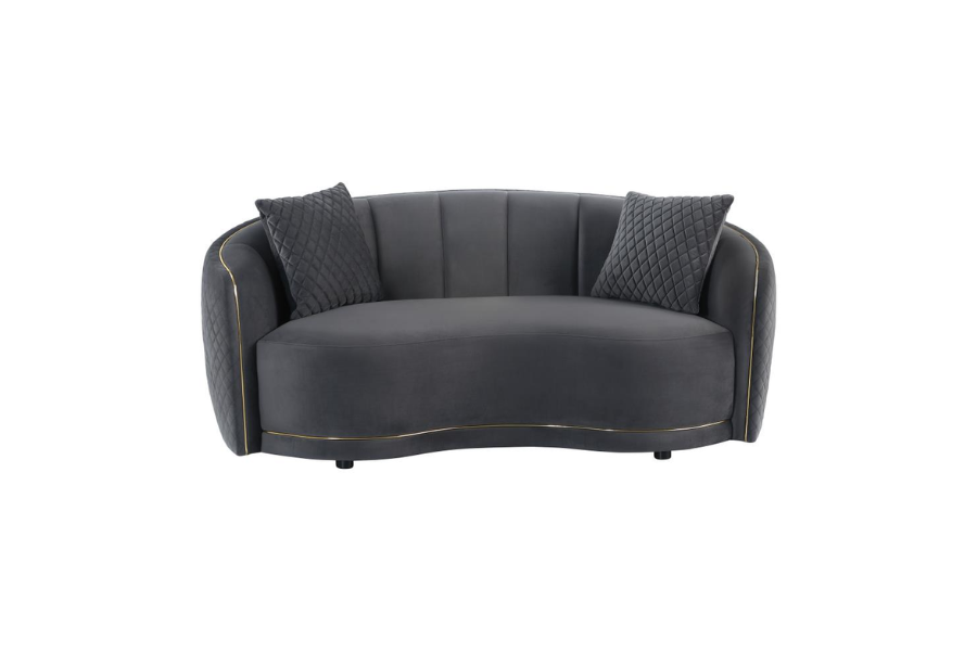 Brookside Velvet Upholstered Curved Loveseat Dark Grey 504845