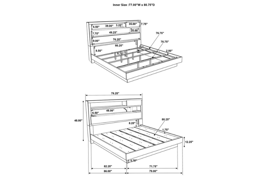 Fenwick Eastern King Bed Bookcase Headboard Grey Oak 224981KE