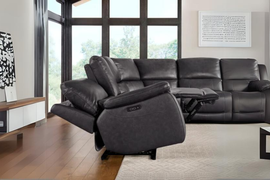 Wylder Leather Power Reclining Sectional with Power Headrests
