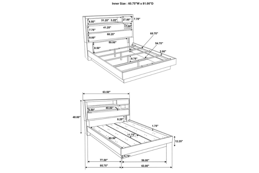 Fenwick Queen Bed Bookcase Headboard Grey Oak 224981Q