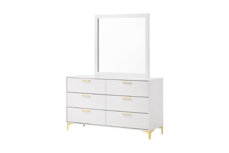 Kendall 6-drawer Dresser with Mirror White 224403M - Venini Furniture 