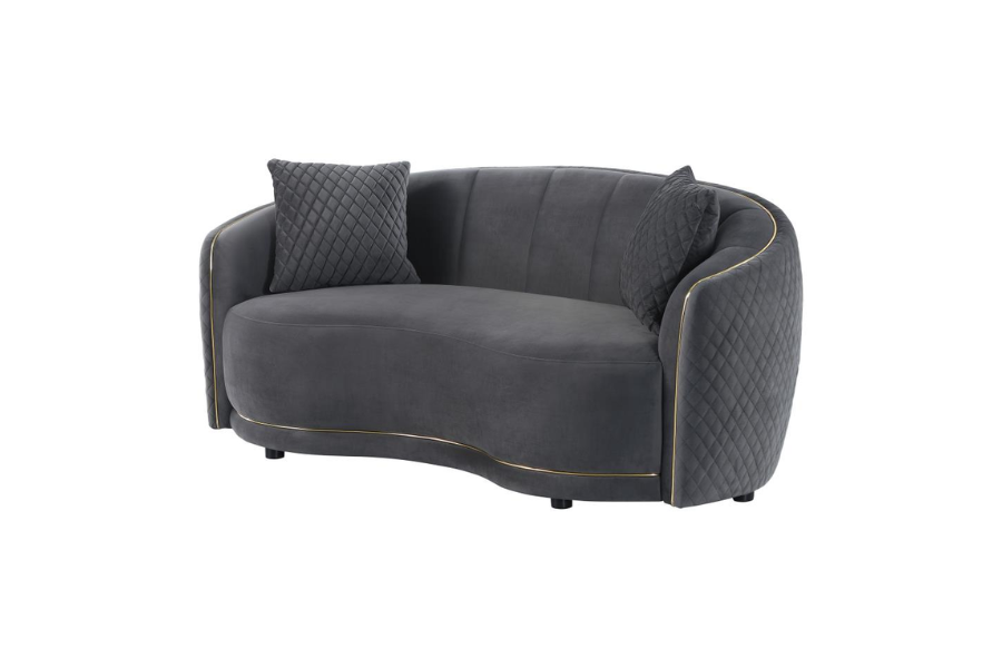 Brookside Velvet Upholstered Curved Loveseat Dark Grey 504845