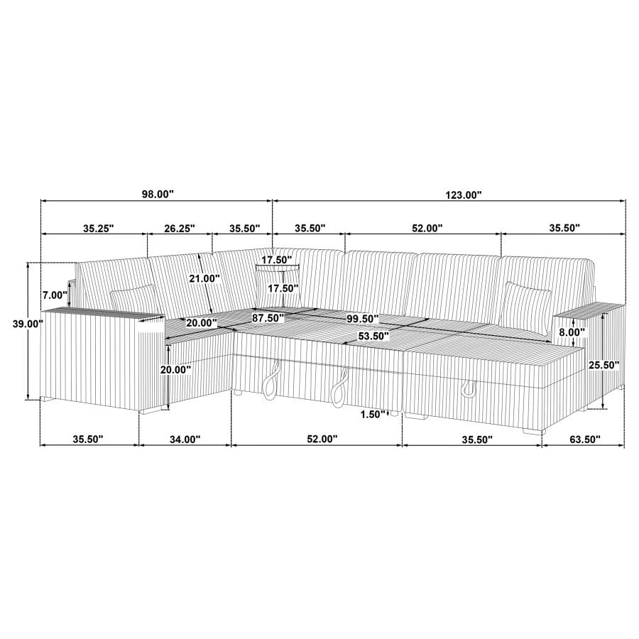 Devonshire Sleeper Sectional Sofa with Storage Chaise – Grey 501208 - Venini Furniture 