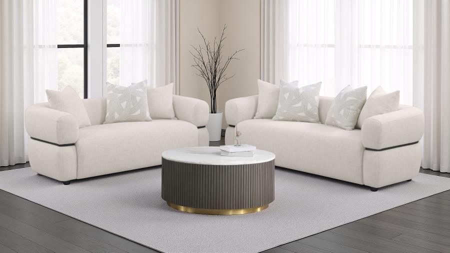 Jeanette 73-inch Fabric Upholstered Round Arm Loveseat Beige 508962 - Venini Furniture 