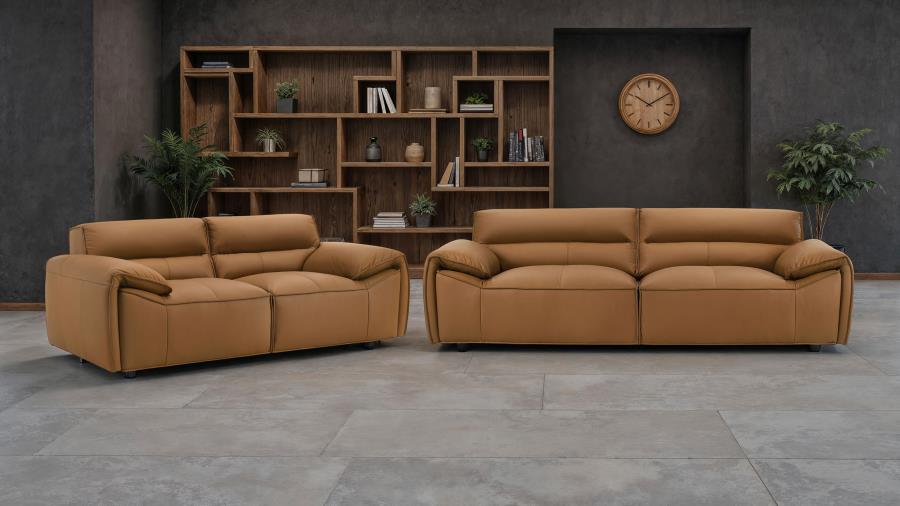 Buxton Top Grain Leather Upholstered Sofa or Loveseat or Sofa + Loveseat Orange