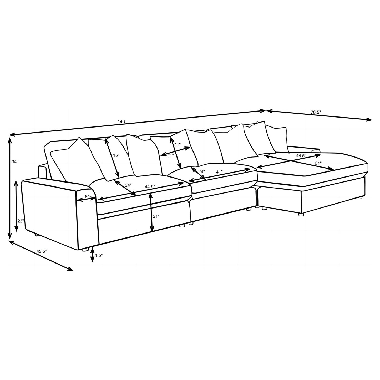 Blaine Upholstered Reversible Chaise Sectional Sofa Fog 509900-SET