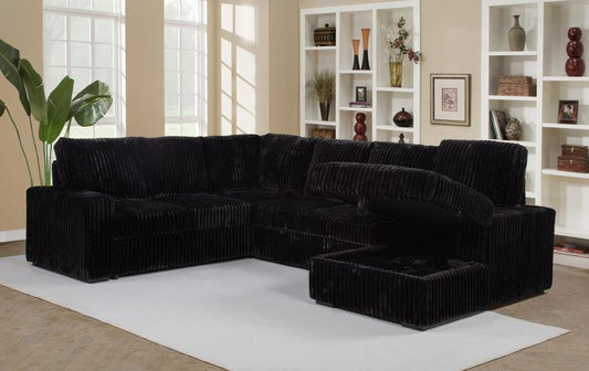 Devonshire Sleeper Sectional Sofa with Storage Chaise – Black 511049 - Venini Furniture 