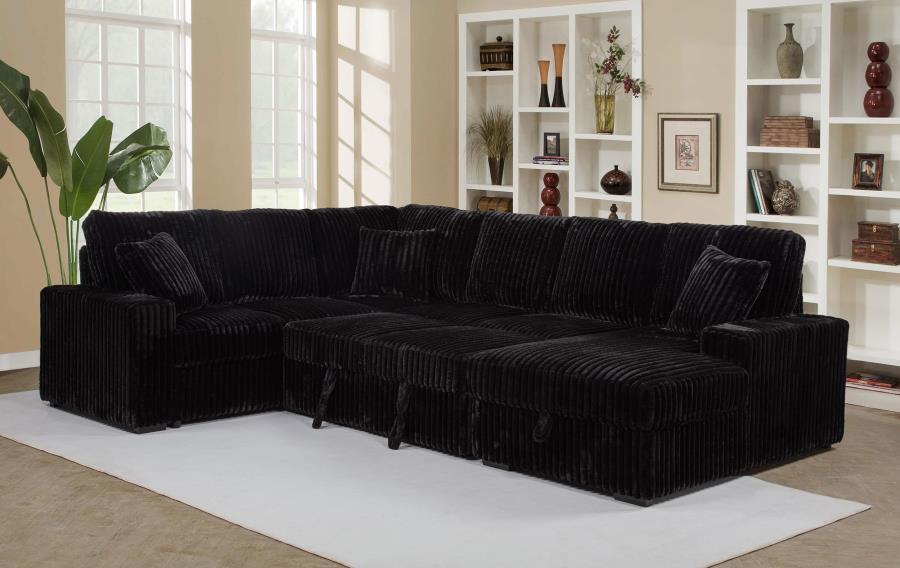 Devonshire Sleeper Sectional Sofa with Storage Chaise – Black 511049 - Venini Furniture 