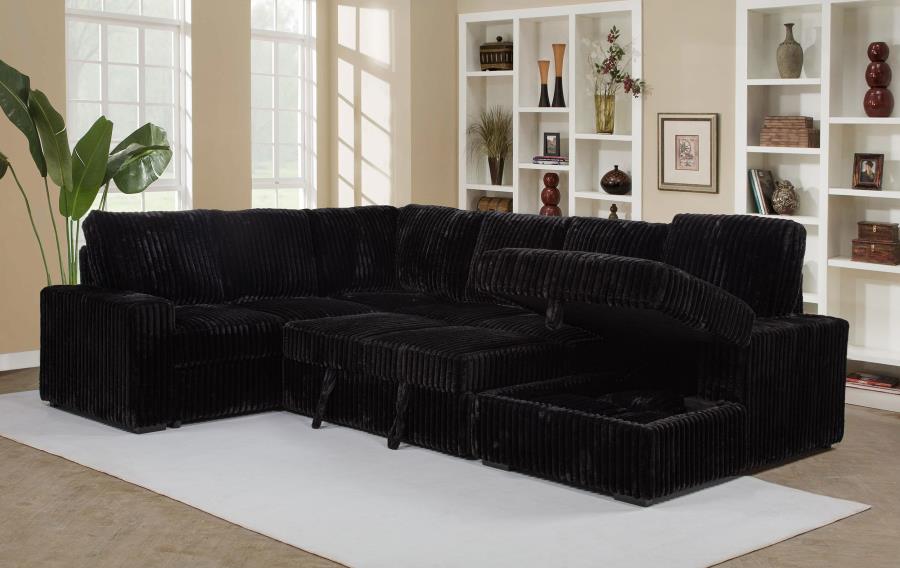Devonshire Sleeper Sectional Sofa with Storage Chaise – Black 511049 - Venini Furniture 