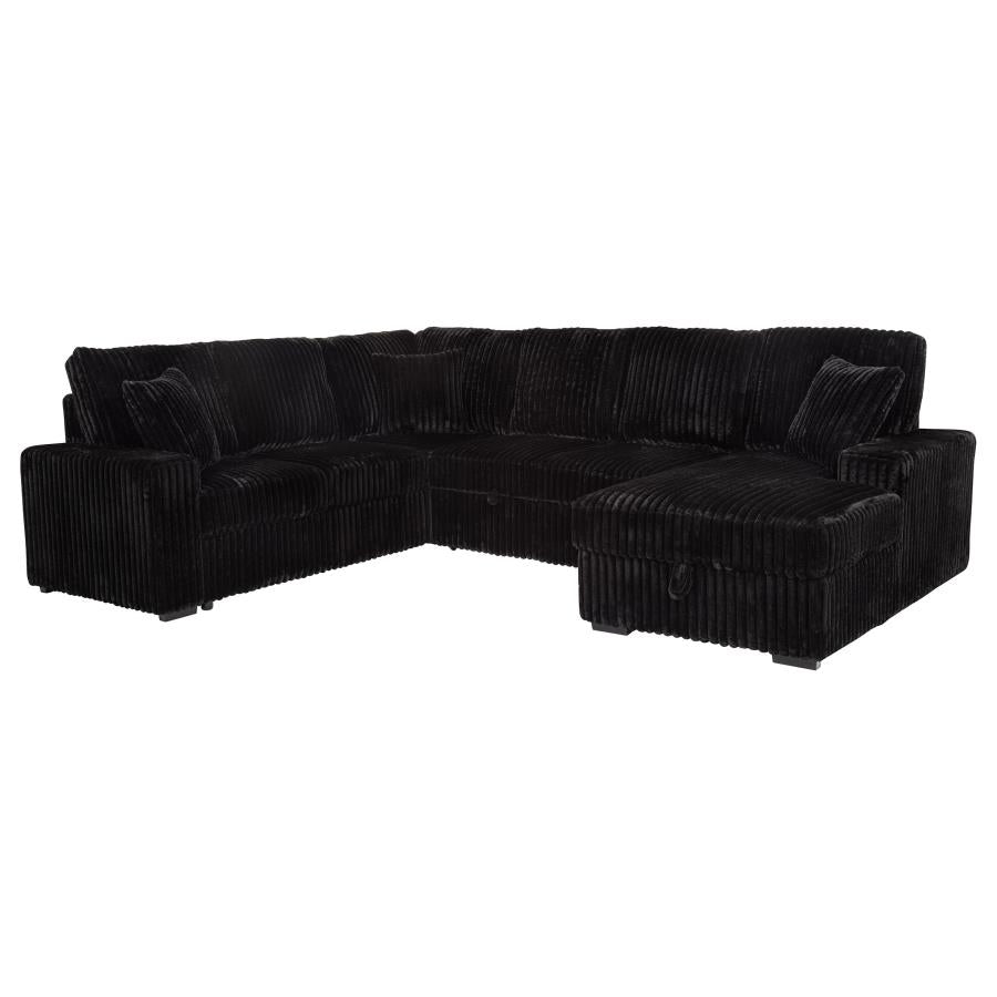 Devonshire Sleeper Sectional Sofa with Storage Chaise – Black 511049 - Venini Furniture 