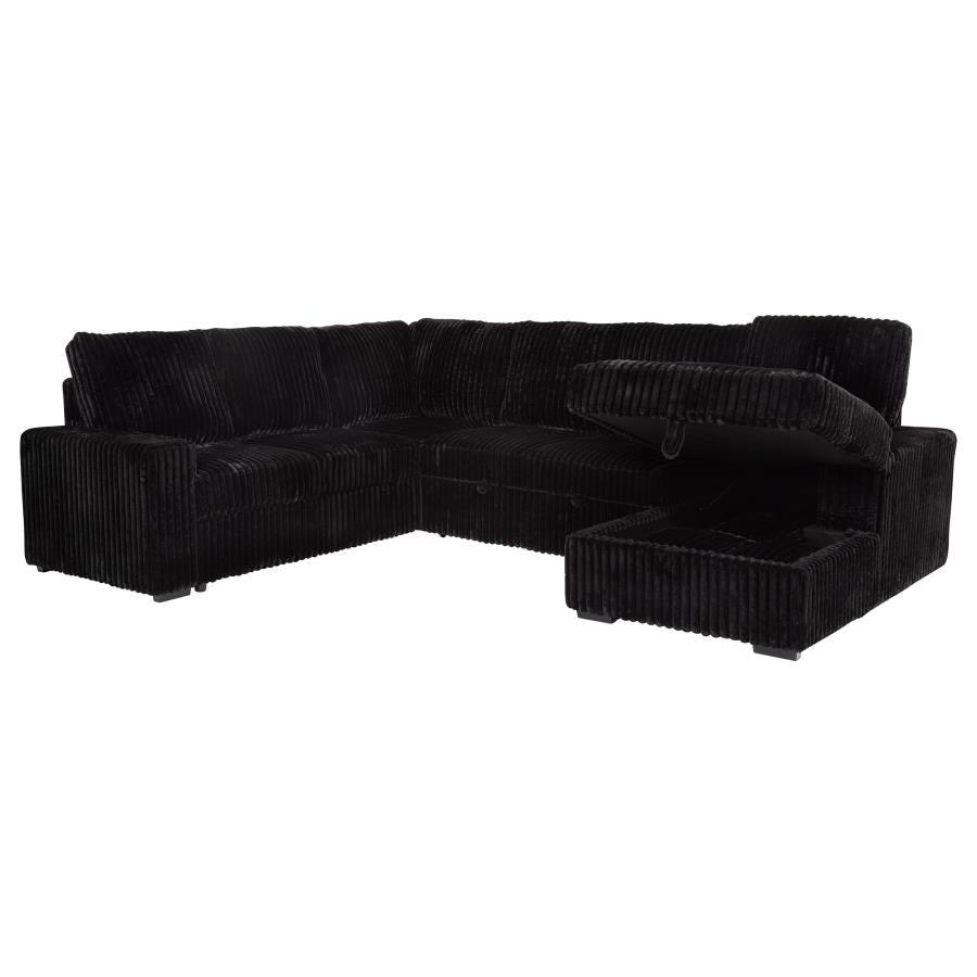 Devonshire Sleeper Sectional Sofa with Storage Chaise – Black 511049 - Venini Furniture 