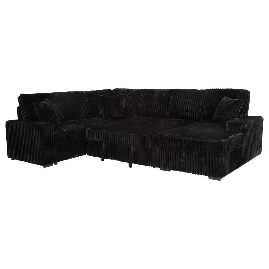 Devonshire Sleeper Sectional Sofa with Storage Chaise – Black 511049 - Venini Furniture 