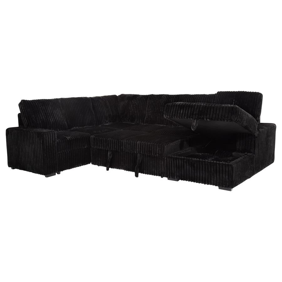 Devonshire Sleeper Sectional Sofa with Storage Chaise – Black 511049 - Venini Furniture 