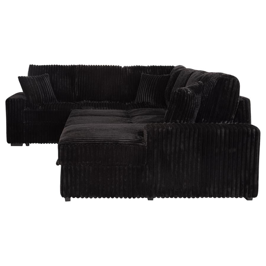 Devonshire Sleeper Sectional Sofa with Storage Chaise – Black 511049 - Venini Furniture 