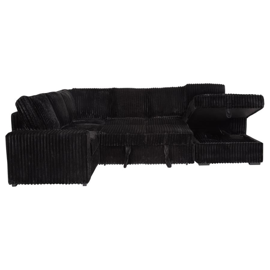 Devonshire Sleeper Sectional Sofa with Storage Chaise – Black 511049 - Venini Furniture 