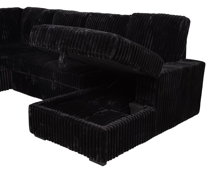 Devonshire Sleeper Sectional Sofa with Storage Chaise – Black 511049 - Venini Furniture 