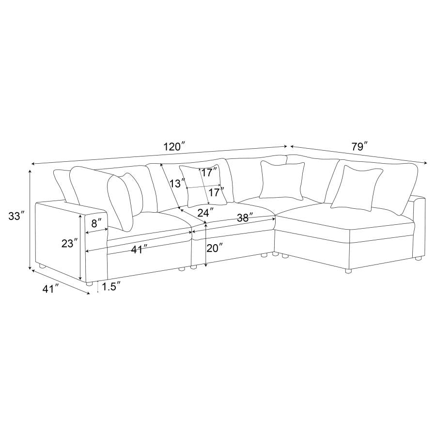 Serene 4-piece Upholstered Modular Sectional Sofa Charcoal