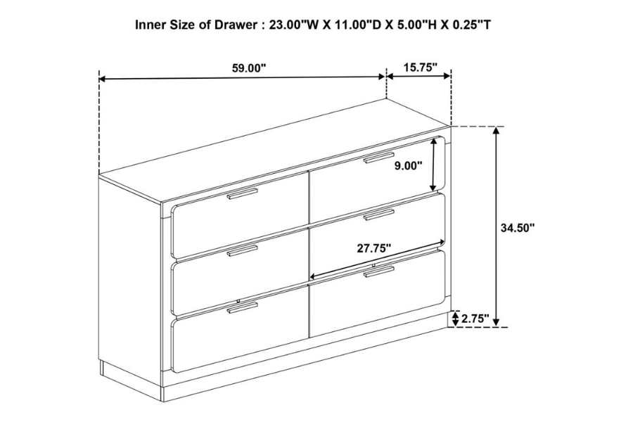 Caraway 6-drawer Dresser White 224773 - Venini Furniture 