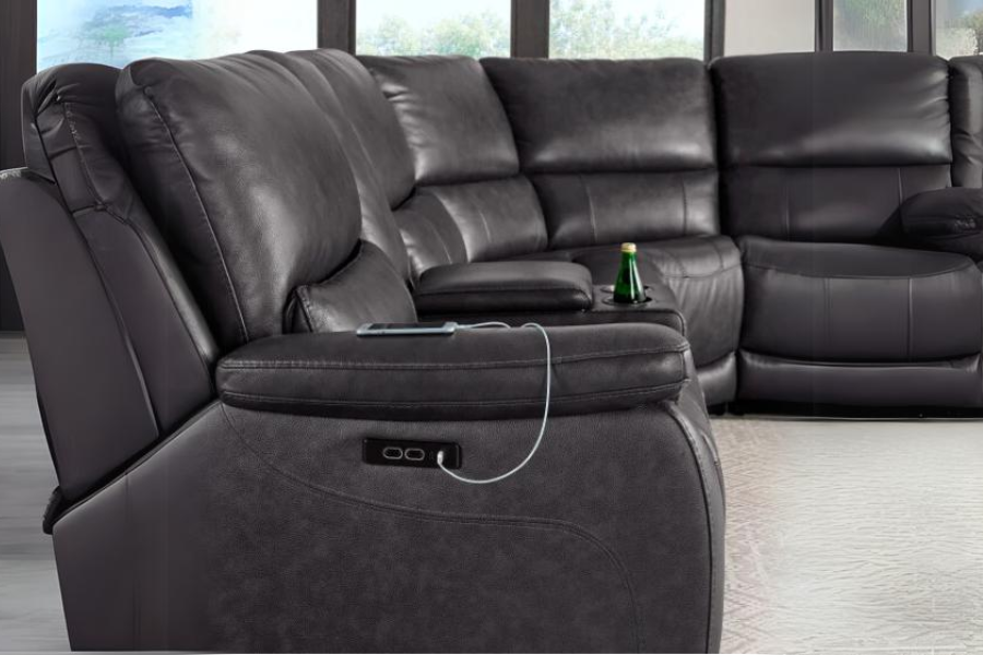 Wylder Leather Power Reclining Sectional with Power Headrests