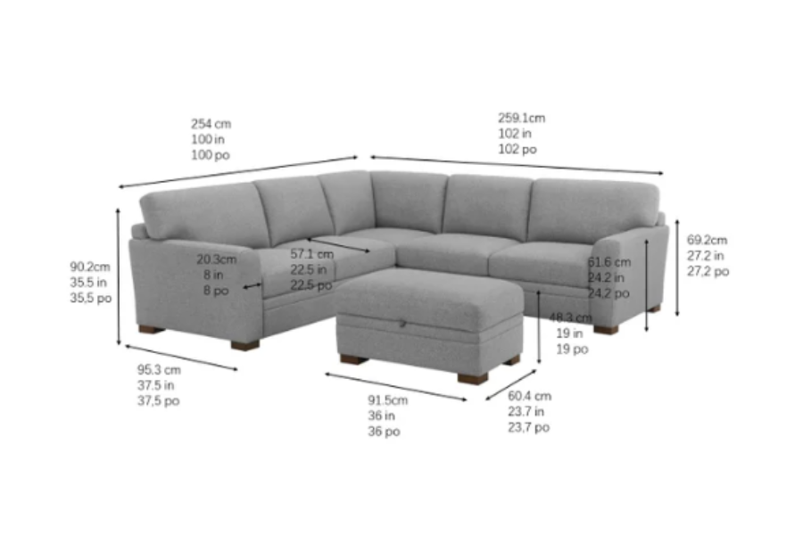 Thomasville Langdon Fabric Sectional with Storage Ottoman Floor Model