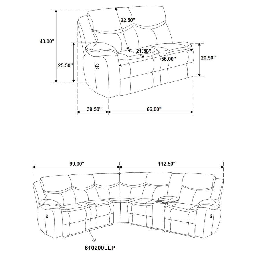 Sycamore Upholstered Power Reclining Sectional Sofa Grey - Venini Furniture 