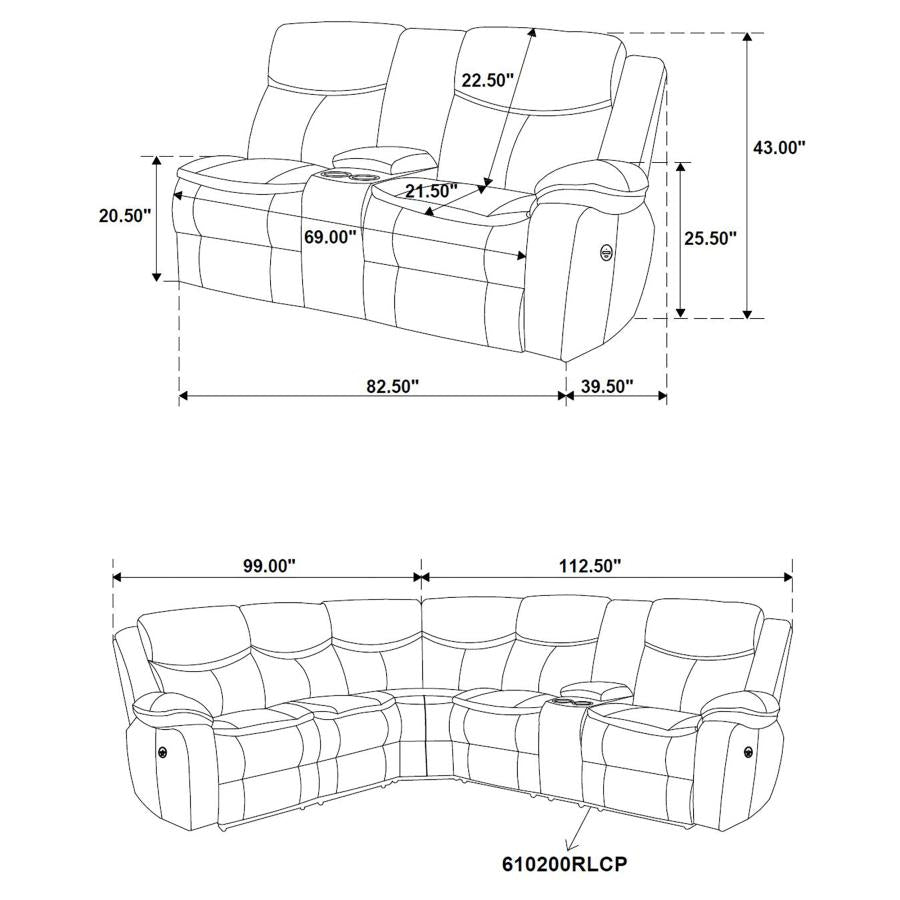 Sycamore Upholstered Power Reclining Sectional Sofa Grey - Venini Furniture 
