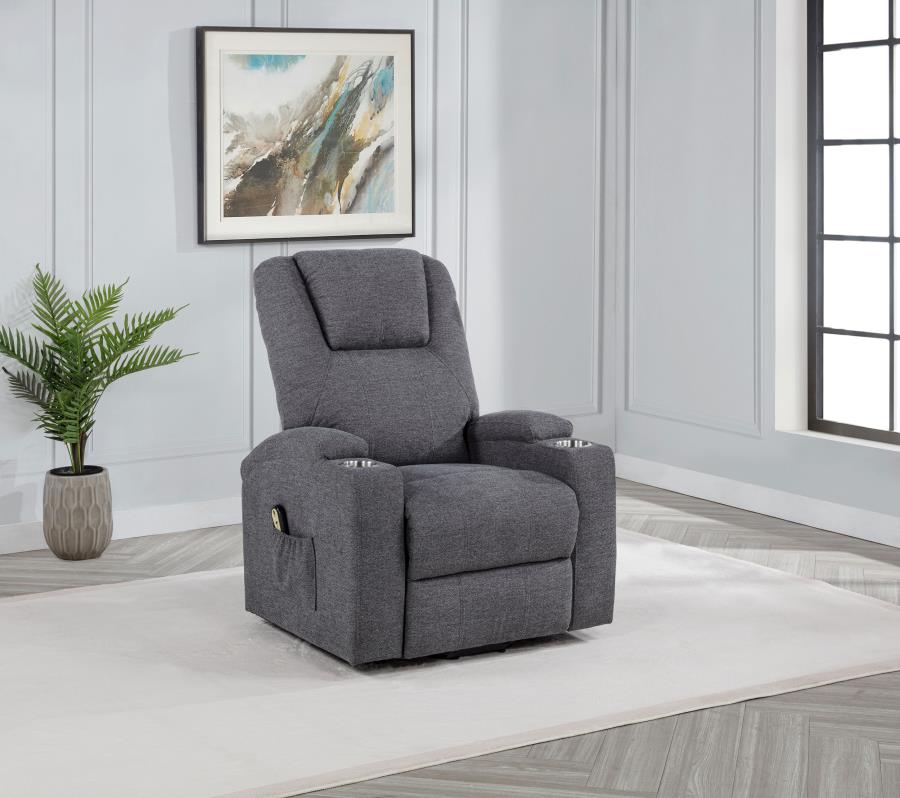 Louie Chenille Upholstered Power Lift Massage Chair Brown