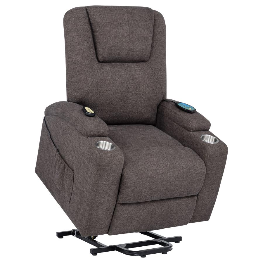 Louie Chenille Upholstered Power Lift Massage Chair Brown