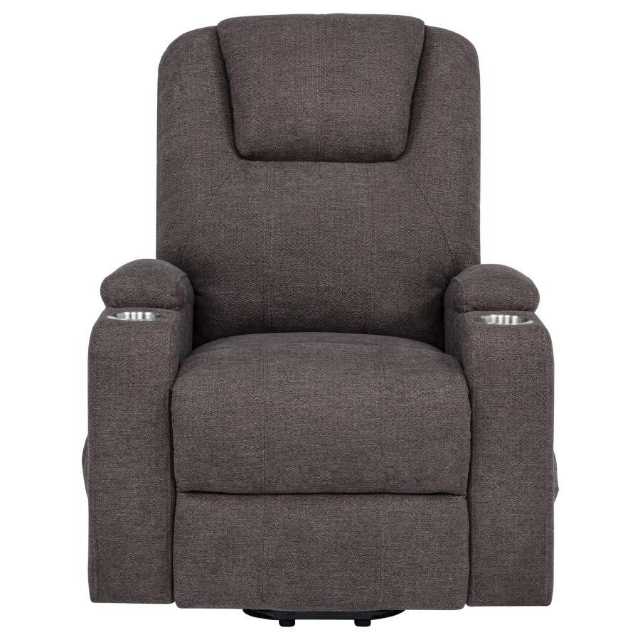 Louie Chenille Upholstered Power Lift Massage Chair Brown