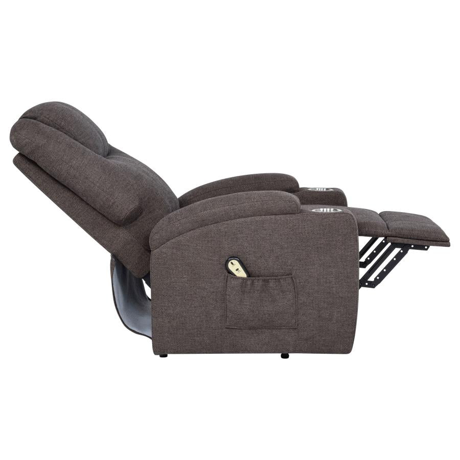 Louie Chenille Upholstered Power Lift Massage Chair Brown