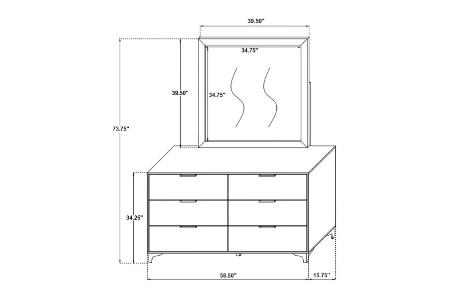 Kendall 6-drawer Dresser with Mirror White 224403M - Venini Furniture 