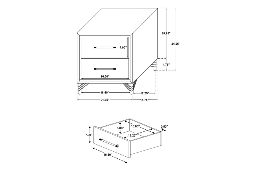 Lucia 2-drawer Nightstand Bedside Table White 224732