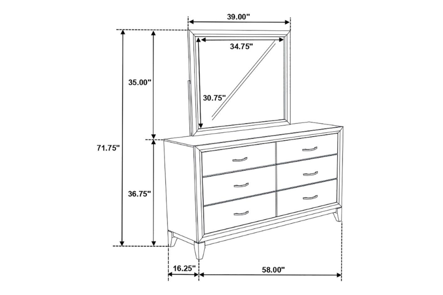 Watson 6-drawer Dresser with Mirror Grey Oak 212423M - Venini Furniture 
