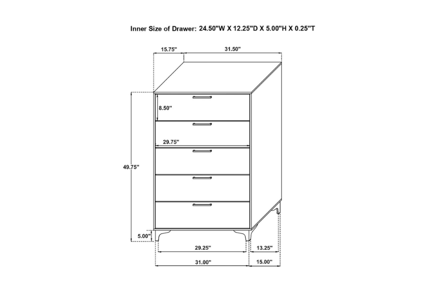 Kendall 5-drawer Bedroom Chest White 224405 - Venini Furniture 