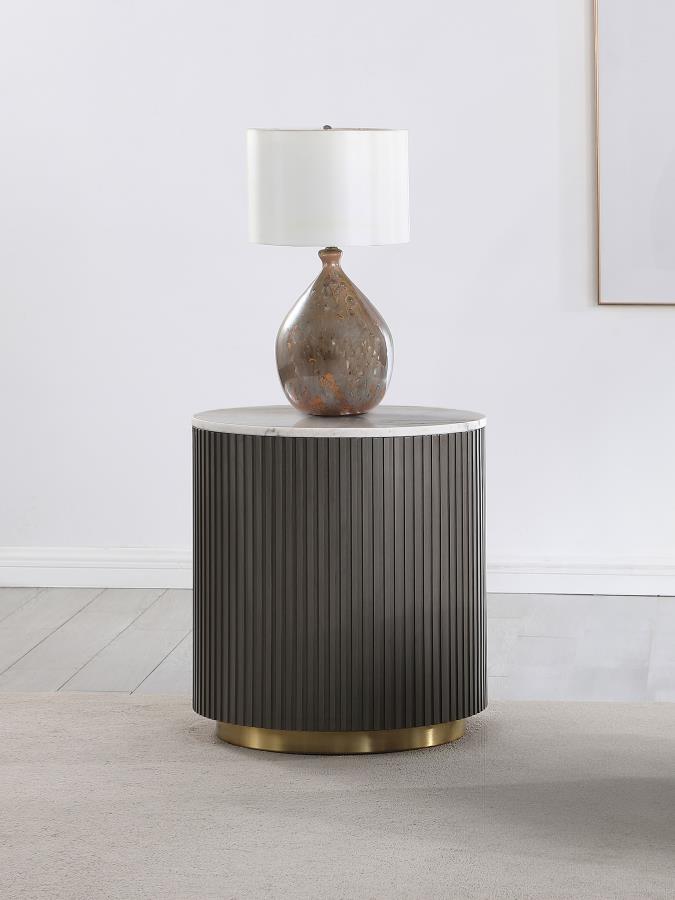 Jason Round Marble Top Side End Table White and Charcoal 710417 - Venini Furniture 